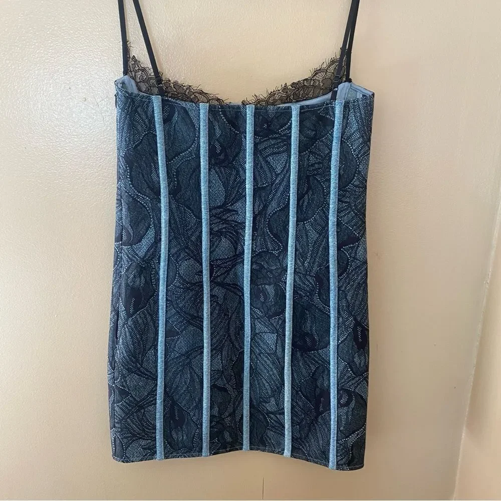 New Retrofete Trice Dress denim lace mini bustier party S $598 - Picture 14 of 14